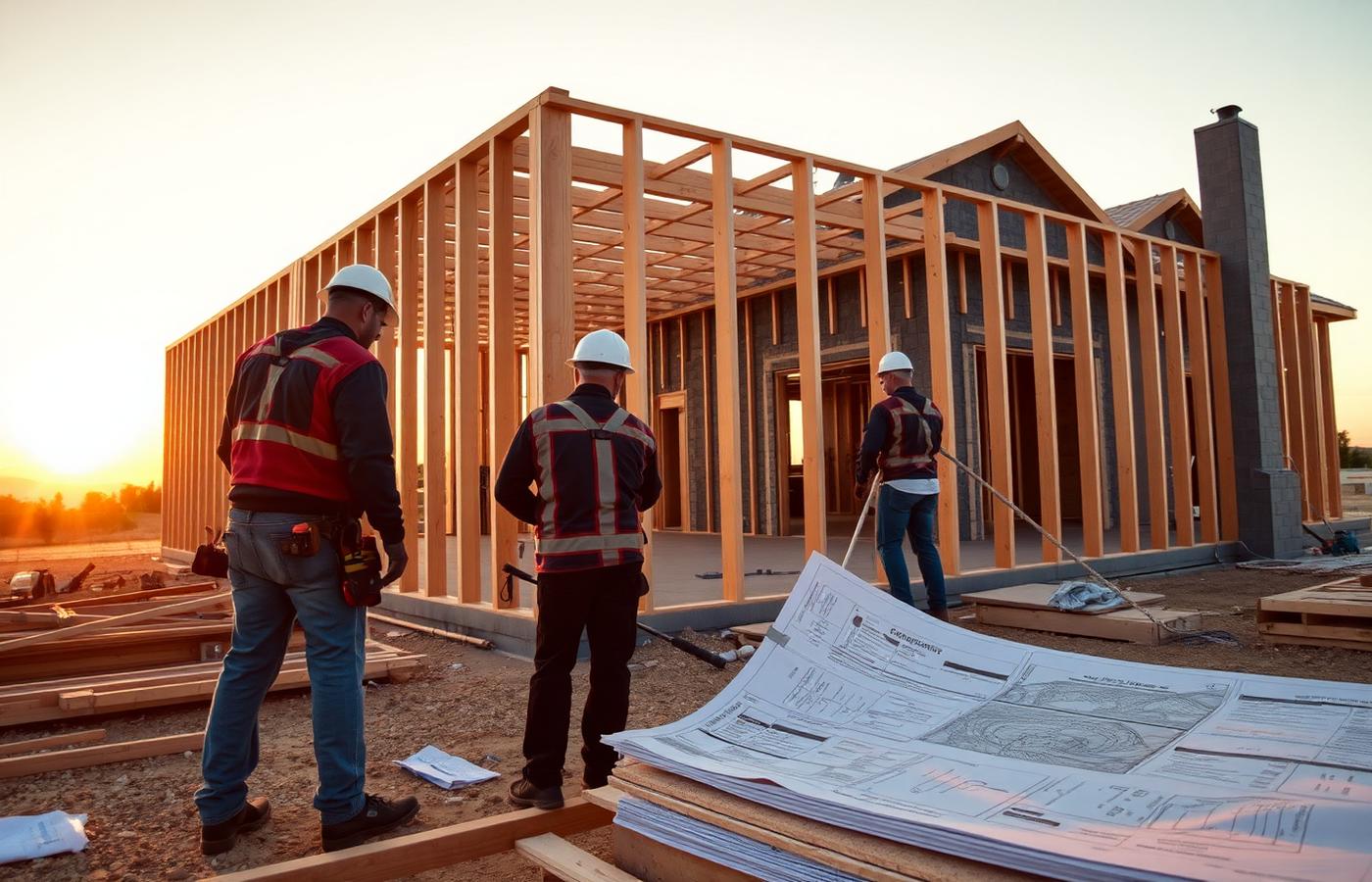 Construction crew framing a new residential build in Southern California