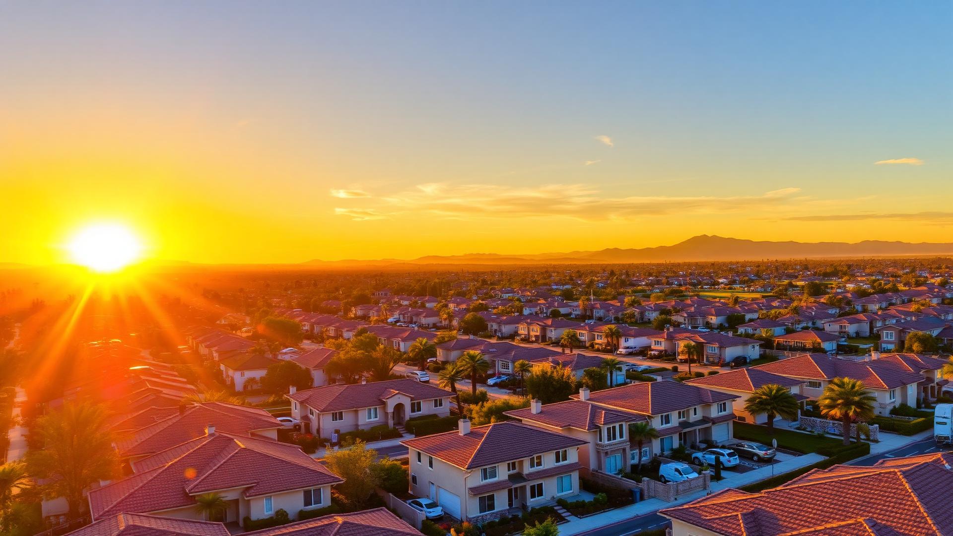 California neighborhood at sunset