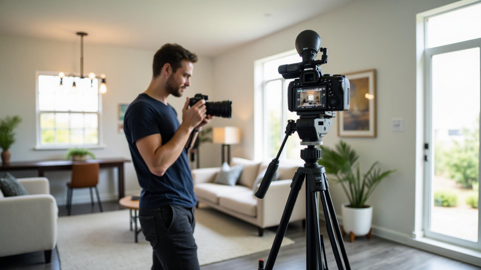 Professional real estate photographer taking photos of rental property for listing