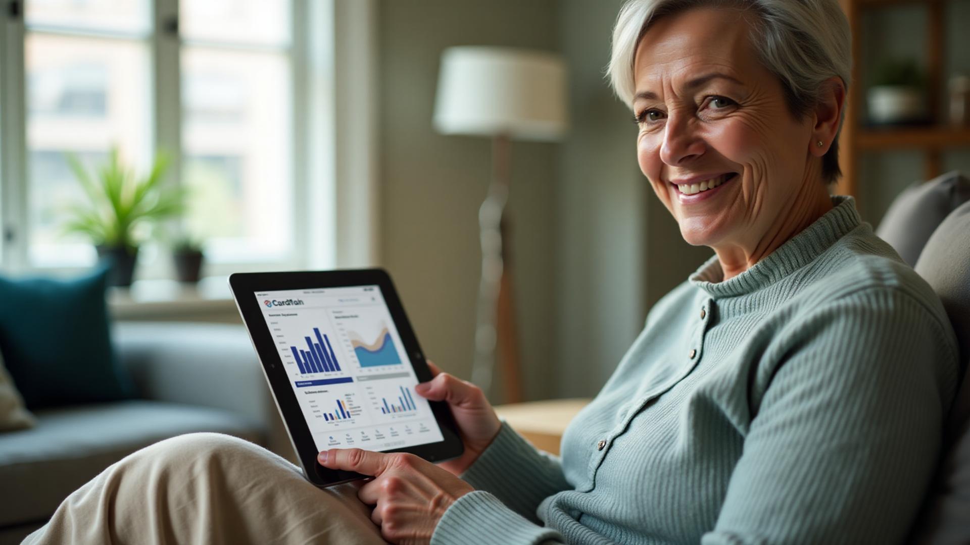 Property owner reviewing monthly rental income statement on tablet